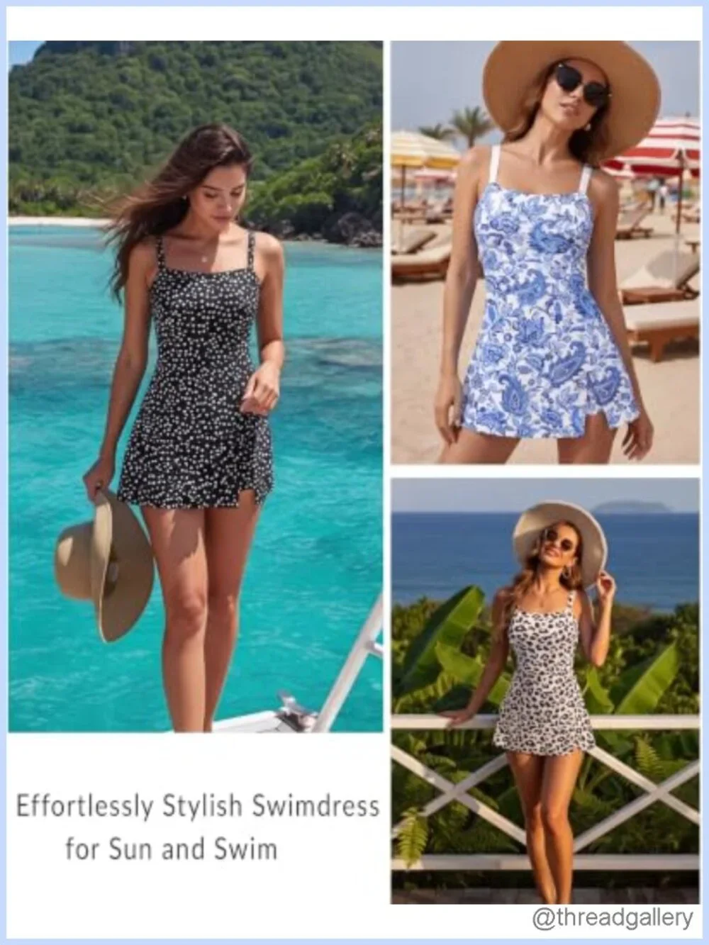 Tummy Control One Piece Swimdress with Slit Hem & Pockets